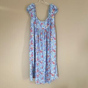 Aemi+Co Womens Cottagecore Blue Floral Print Large Midi Dress Boho Empire Waist